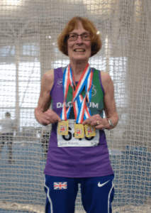 Surprising Sarah at the British Masters Championships;- Throws Pentathlon- 10000m Track- 1 Mile Track- 10000m Track Walk- 1 Mile Track Walk